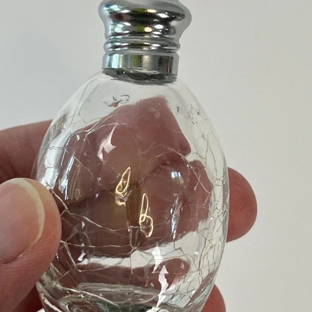 Vintage Clear crackle glass salt pepper shakers Silver‎ tone tops set 2